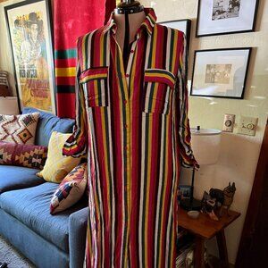 Long Multi-Color Stripe Dress or Tunic with Embroidery
